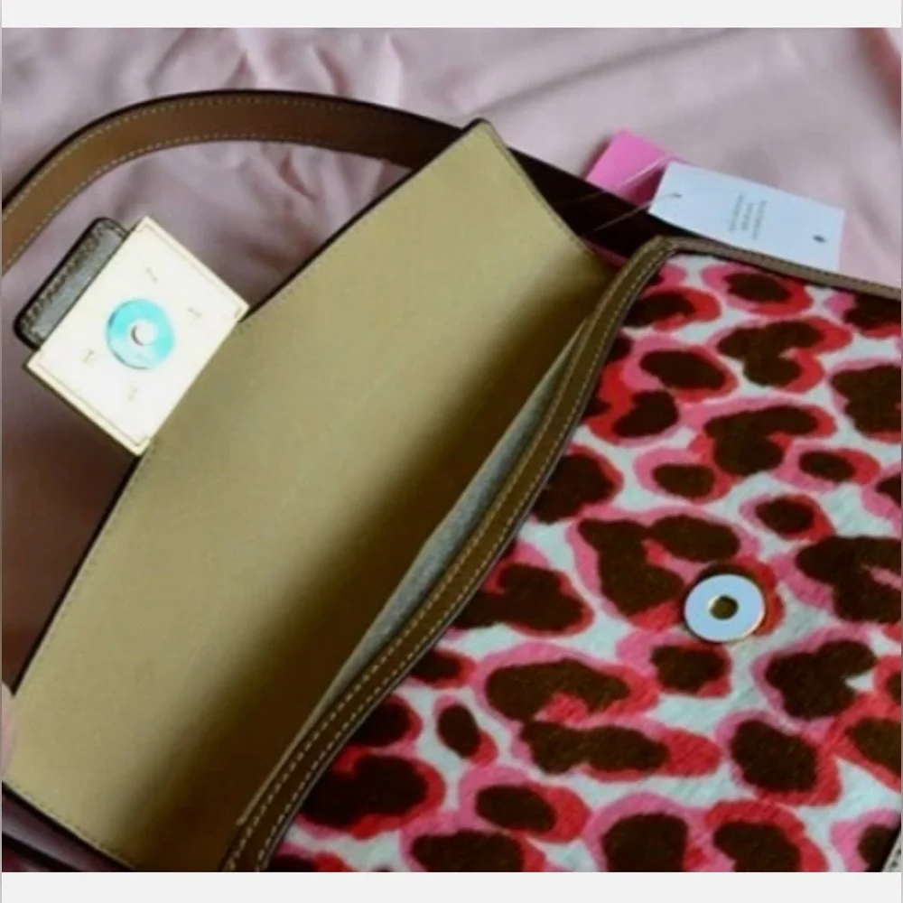 Kate Spade Katy Shoulder Pink Leopard Calf Hair Brown Leather K8969 Leopardo